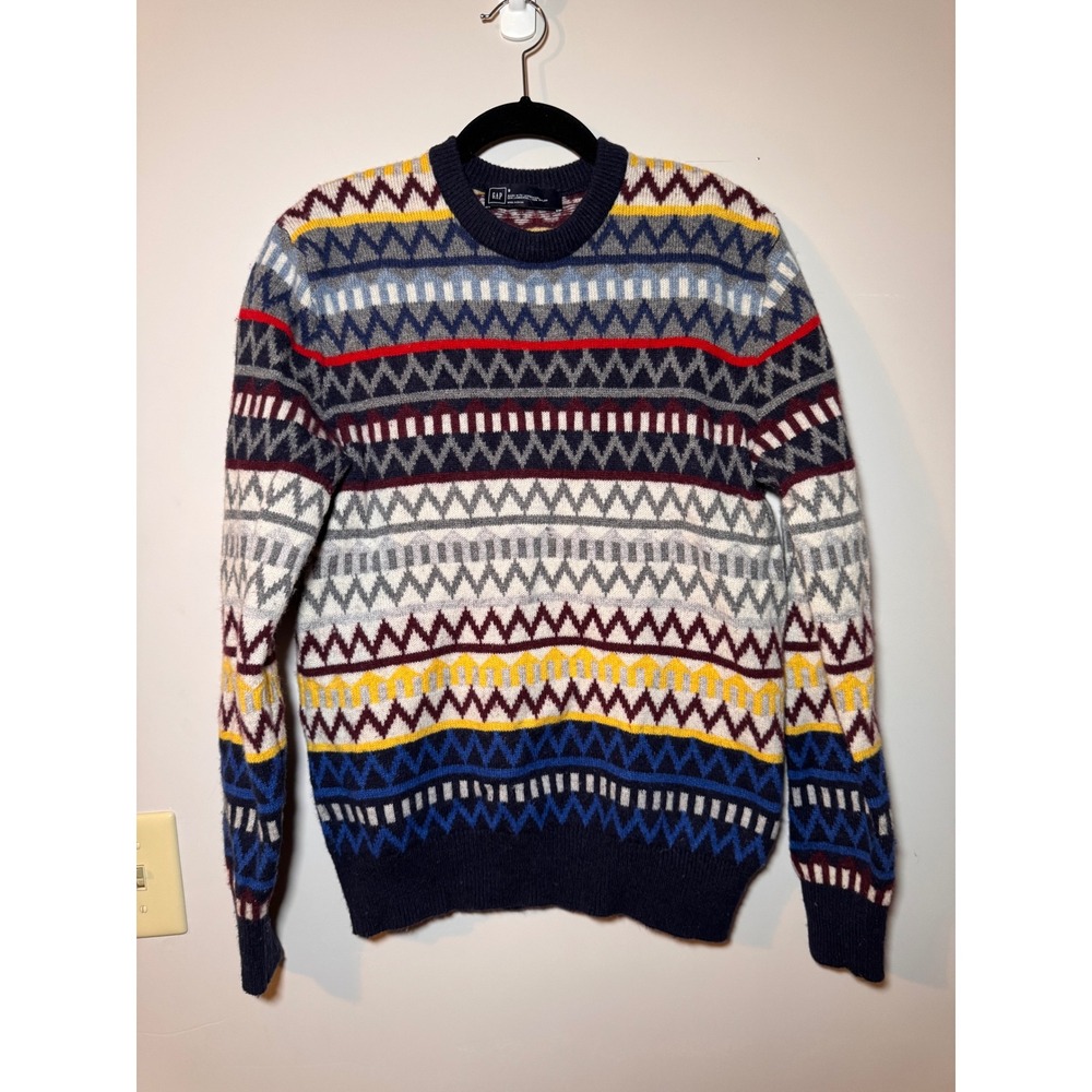 Gap Mens Lambswool Blend Fair Isle Geometric Crewneck Sweater Multicolor Small